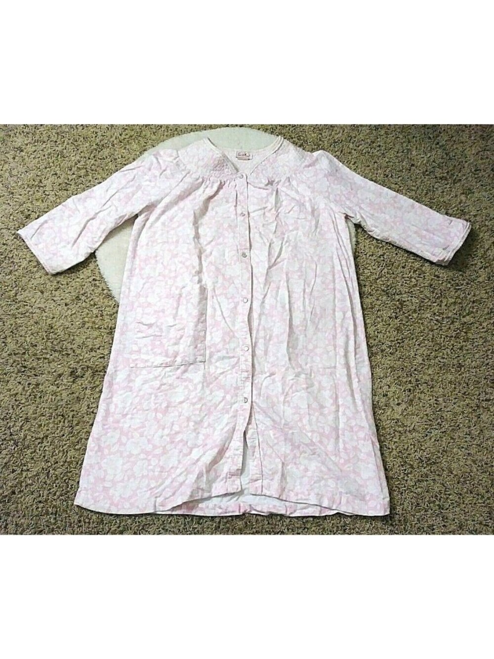 Smart Time Womens Pink / White Floral House Coat Snap Buttons Long Size Large L